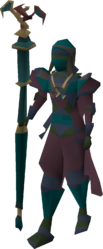 A female player wearing the full set of lunar equipment.